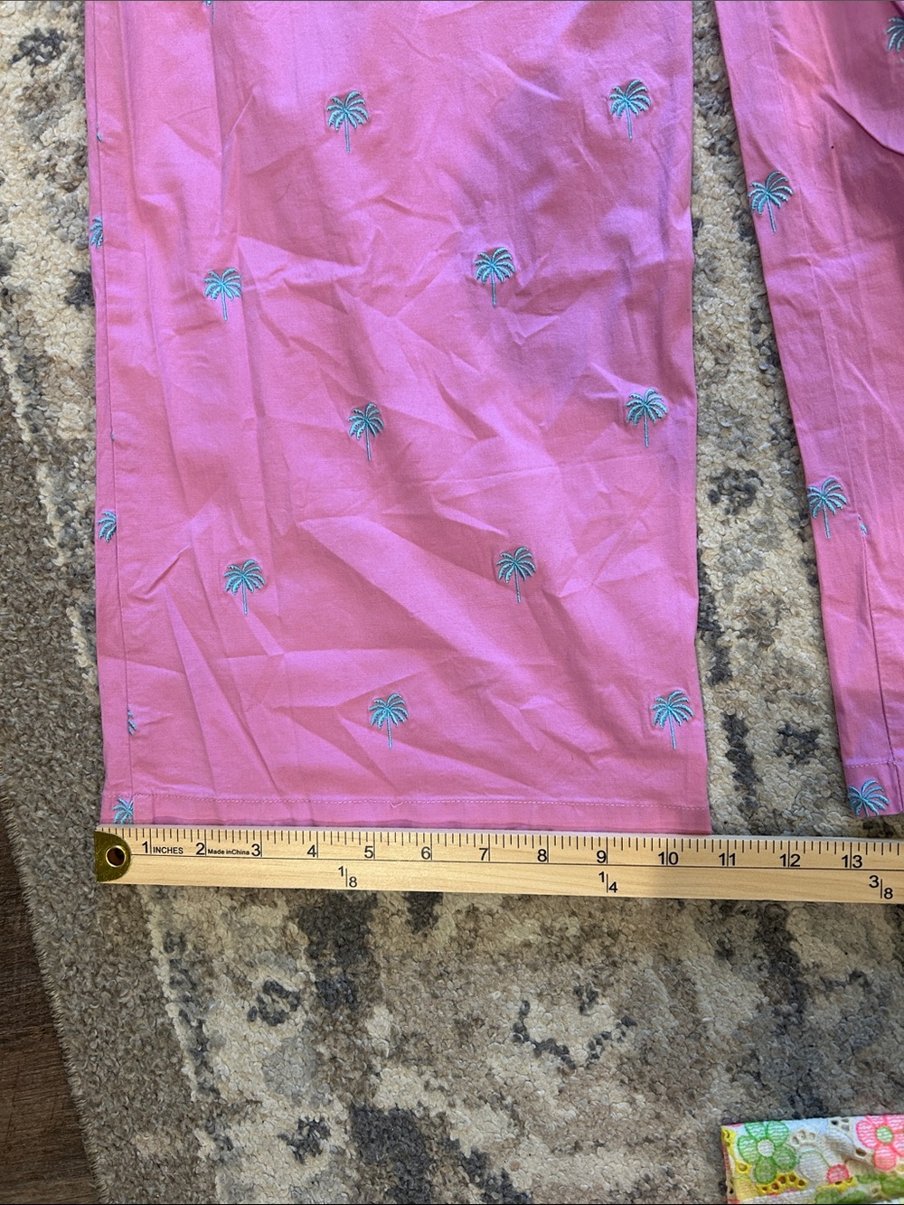 Lilly Pulitzer 2 Pc Set Women’s Pink Palm Wide Leg Pants Striped V Neck Top - Picture 8 of 13